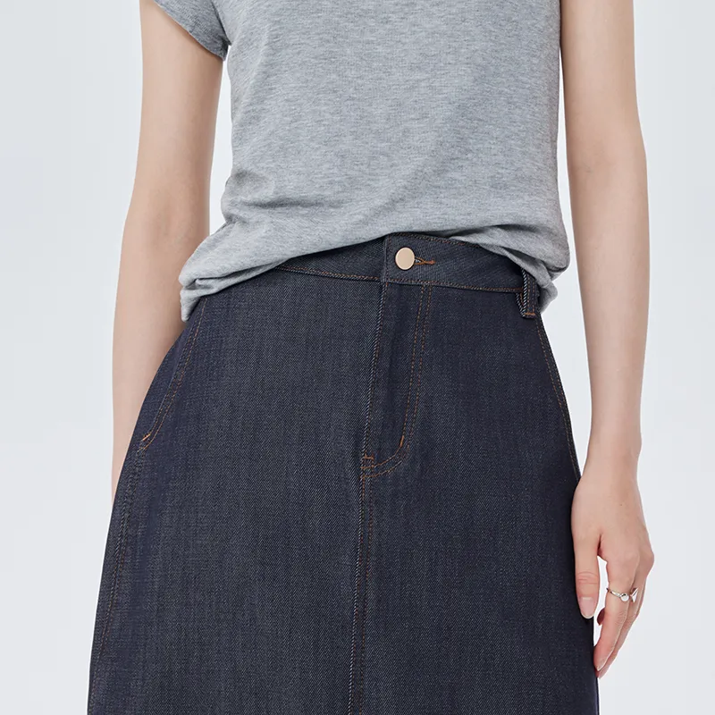 SOON FLOWER Spring Denim Long Skirt Women's Prussian Blue-2