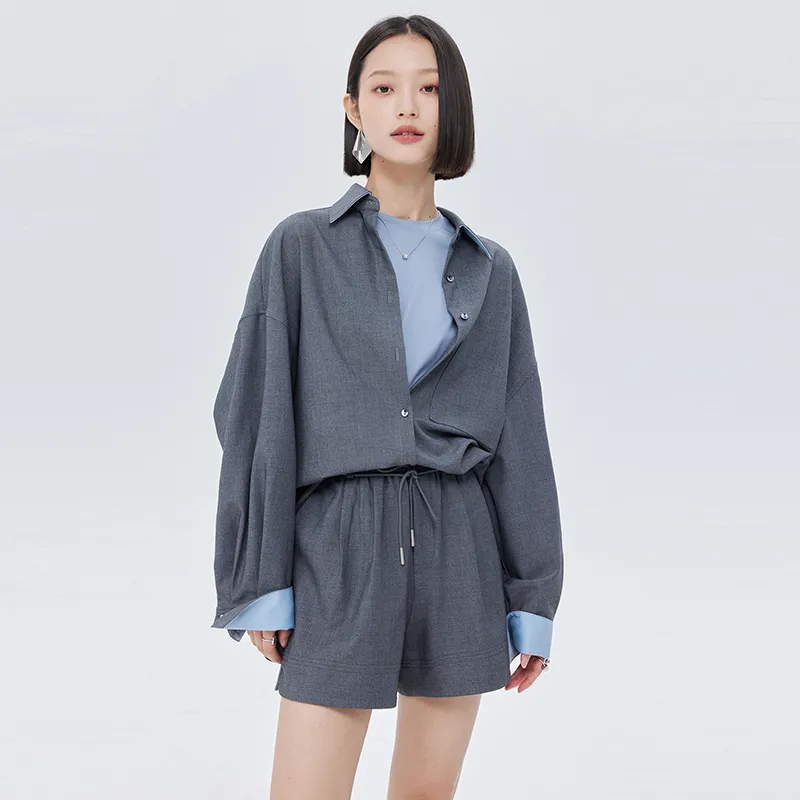 SOON FLOWER Spring Shirt Women's Gray-4