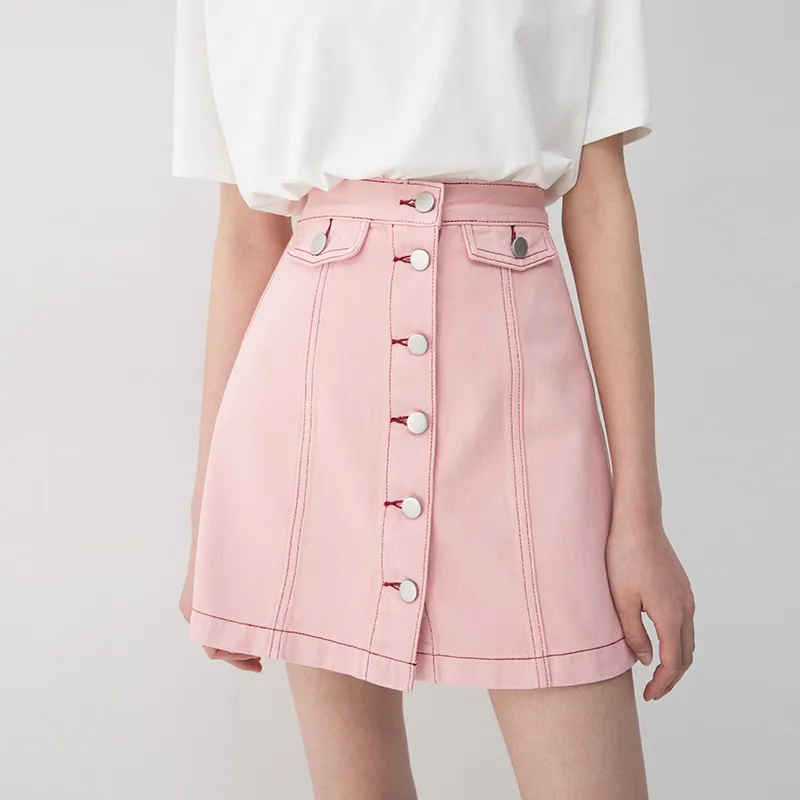 SOON FLOWER Denim Short Skirts Fall Women's Pink-2