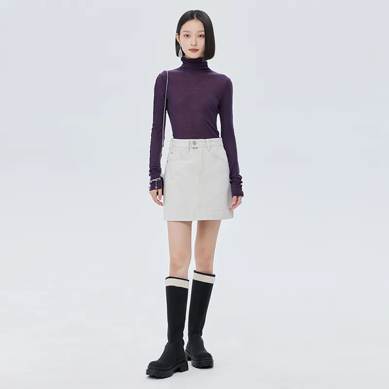 SOON FLOWER Denim Short Skirts Women's Apricot Gray-4