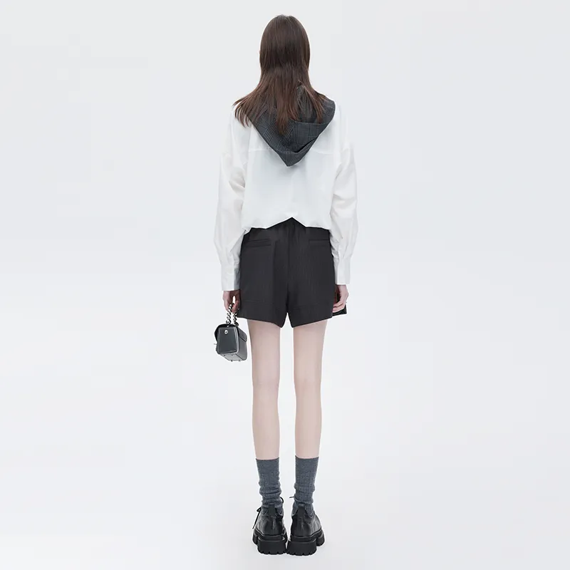SOON FLOWER Casual Shorts Women's Black Stripes Pattern-6