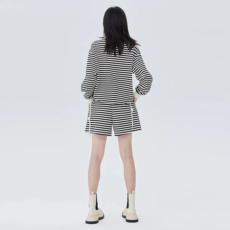 SOON FLOWER Casual Suit Women's Black Beige Stripes-2