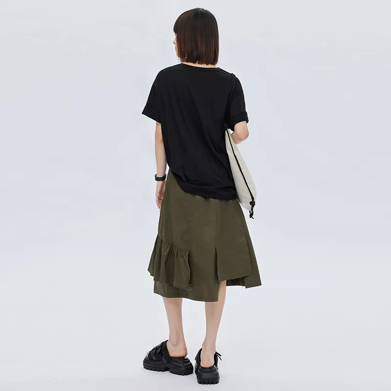 SOON FLOWER Casual Long Skirts Women's Army Green-2