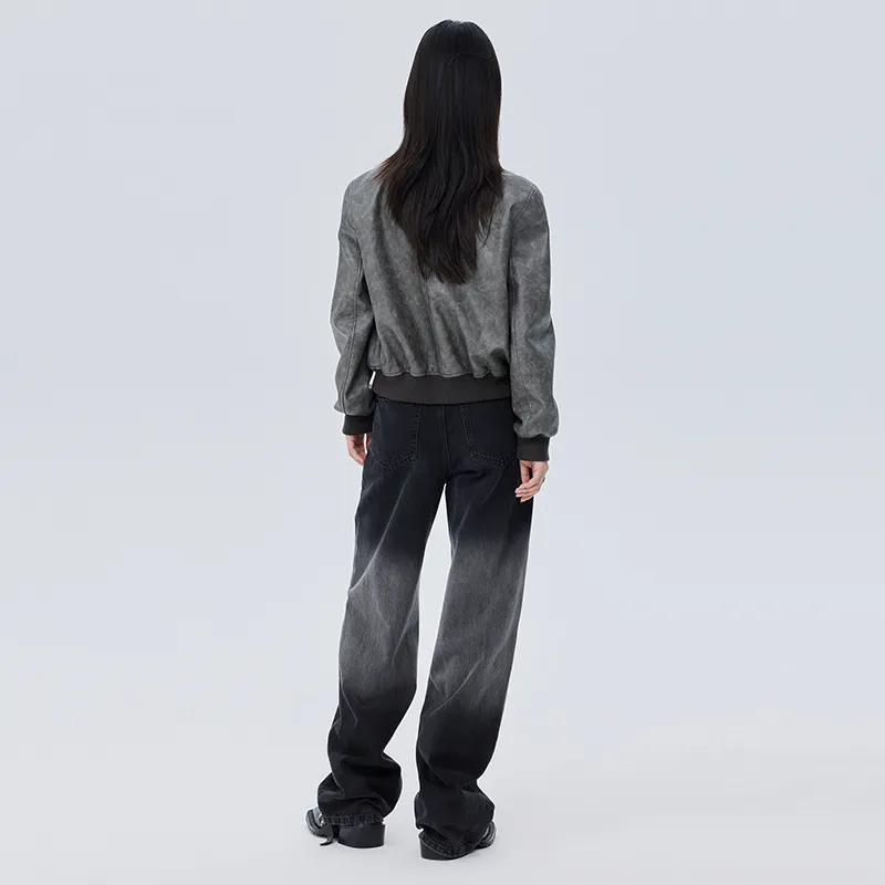SOON FLOWER Long Sleeved Leather Jacket Coat Women's Gray-2