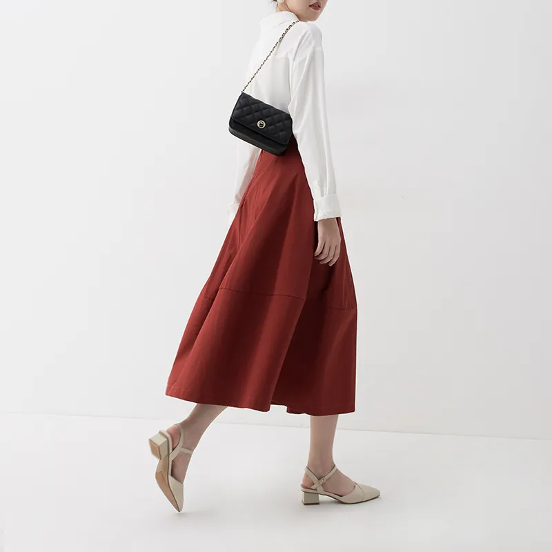 SOON FLOWER Casual Long Skirt Women's Vintage Red-3