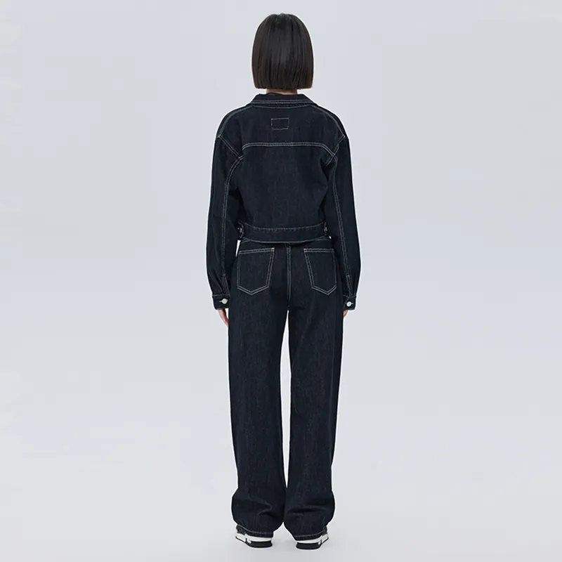 SOON FLOWER Cropped Coats Women's Ink Blue-2