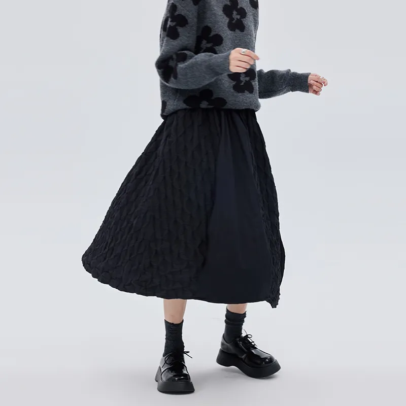 SOON FLOWER Knit Long Skirt Women's Black-3