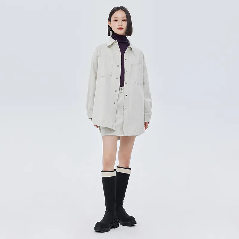 SOON FLOWER Denim Short Skirts Women's Apricot Gray-3