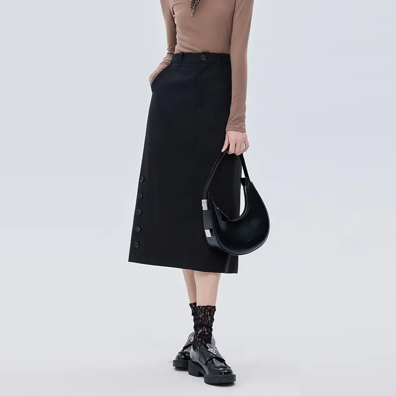 SOON FLOWER Spring Casual Long Skirts Women's Black-6