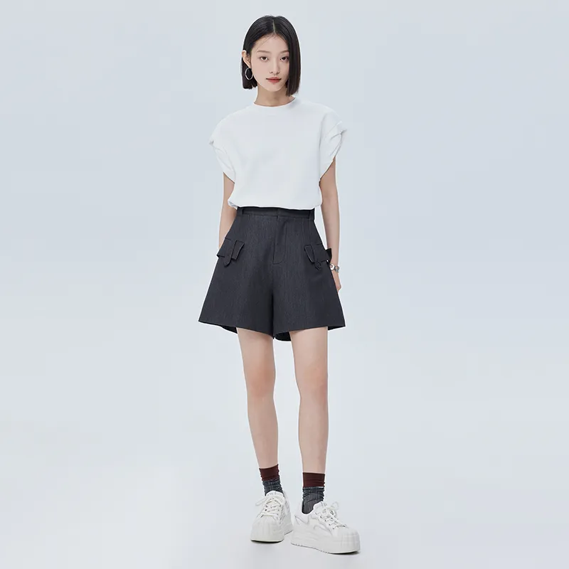 SOON FLOWER Casual Shorts Women's Black Gray-5