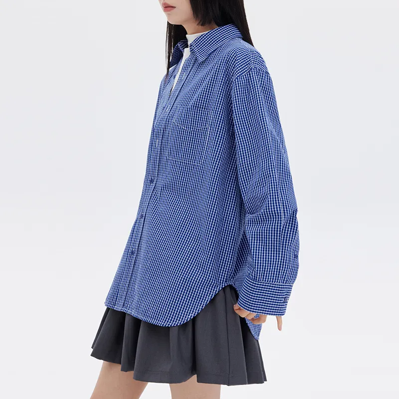SOON FLOWER Long Sleeved Shirts Women's Blue-2