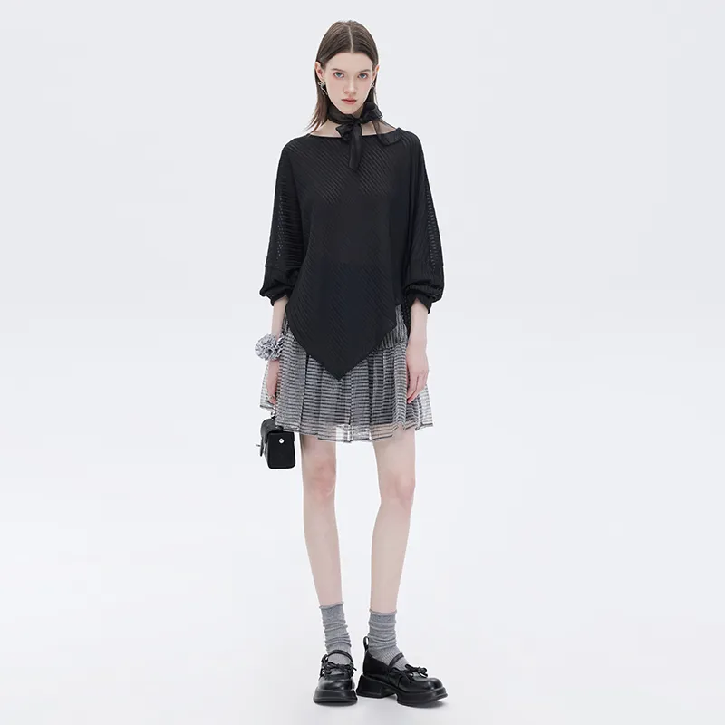 SOON FLOWER Batwing Sleeve T Shirt Women's Mysterious Black-3