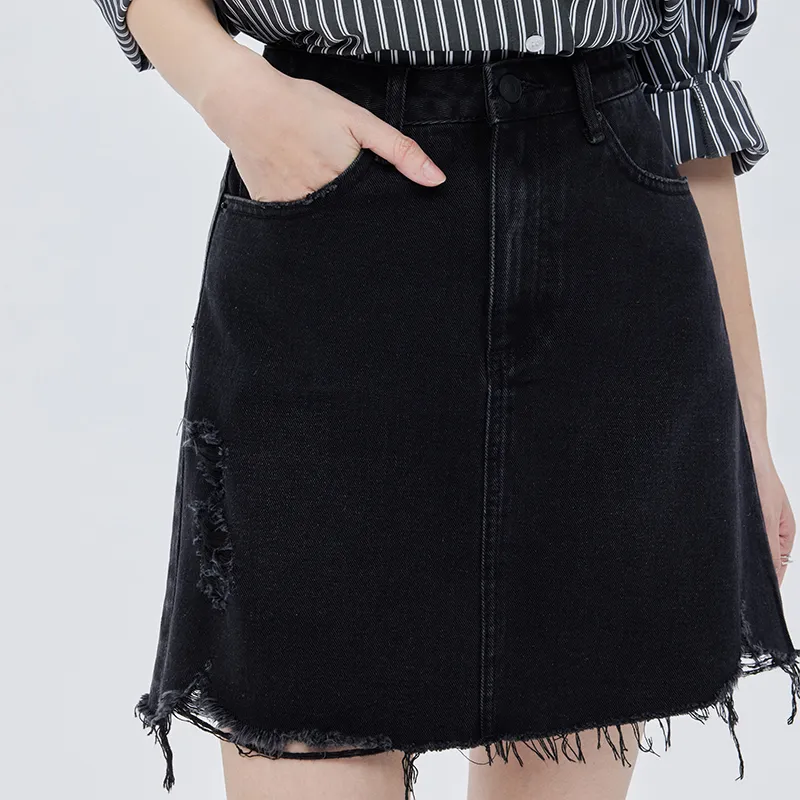 SOON FLOWER Denim Short Skirts Women's Black-3