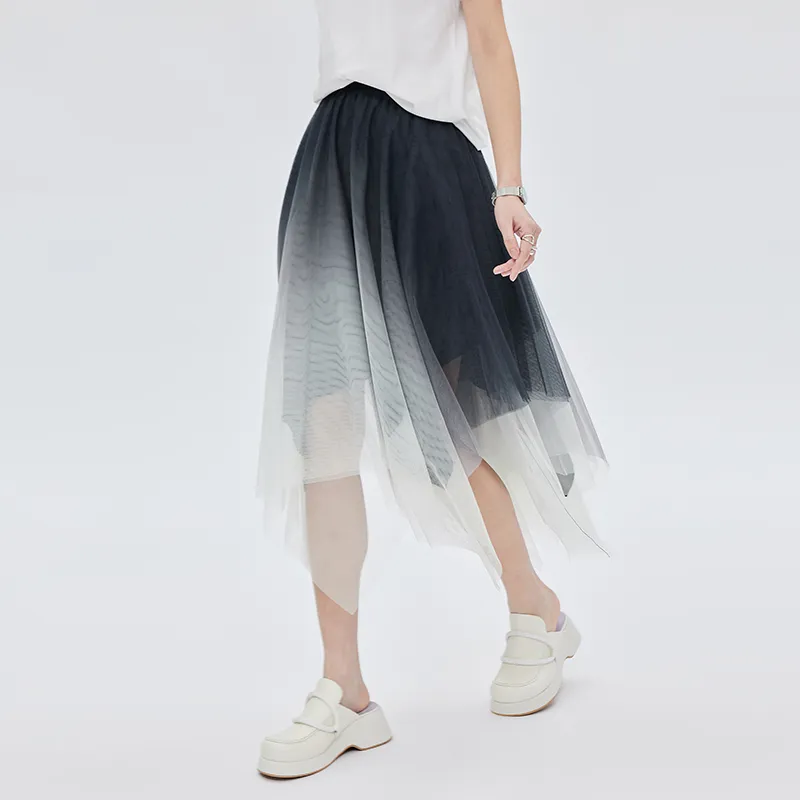 SOON FLOWER Casual Long Skirts Women's Black White Gradient-4