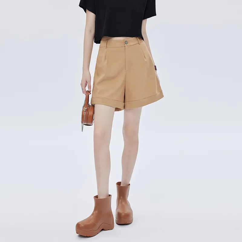 SOON FLOWER Casual Shorts Women's Khaki-3