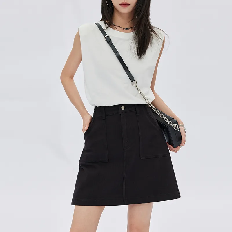 SOON FLOWER Denim Short Skirts Women's Black-4