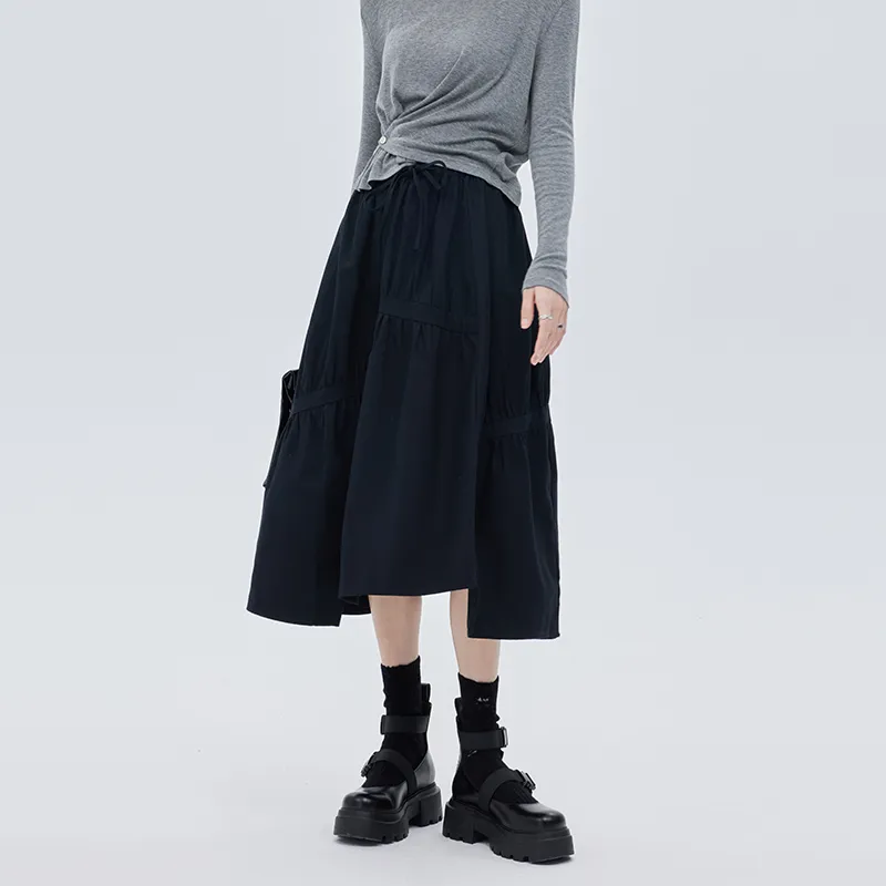 SOON FLOWER Casual Long Skirt Women's Black-5