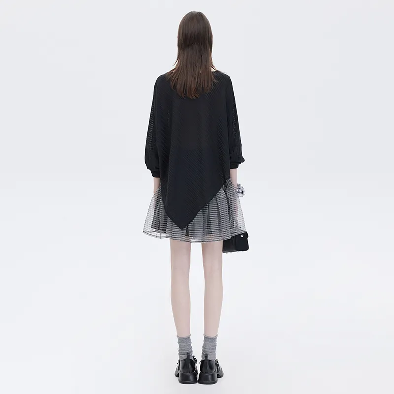 SOON FLOWER Batwing Sleeve T Shirt Women's Mysterious Black-6