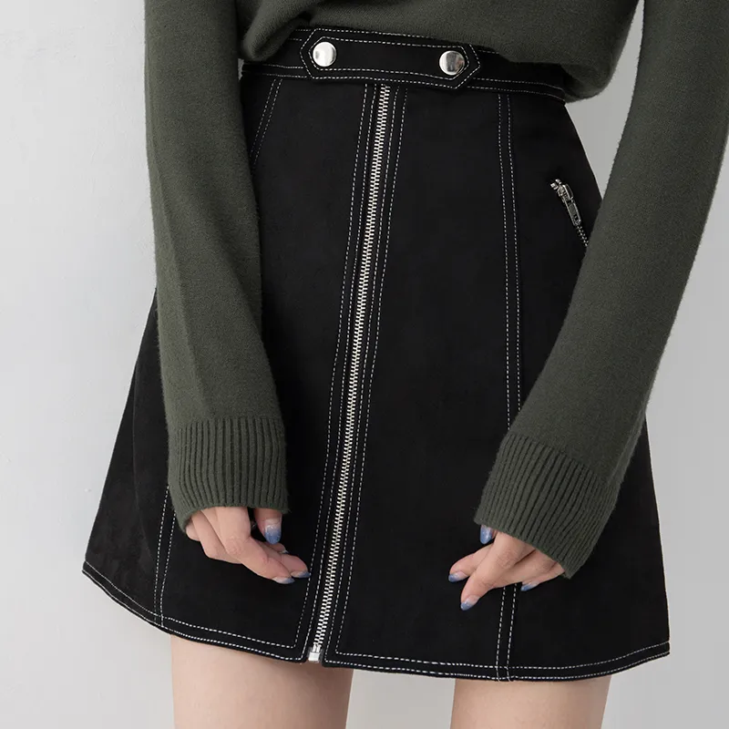 SOON FLOWER Leather Short Skirts Women's Black-2