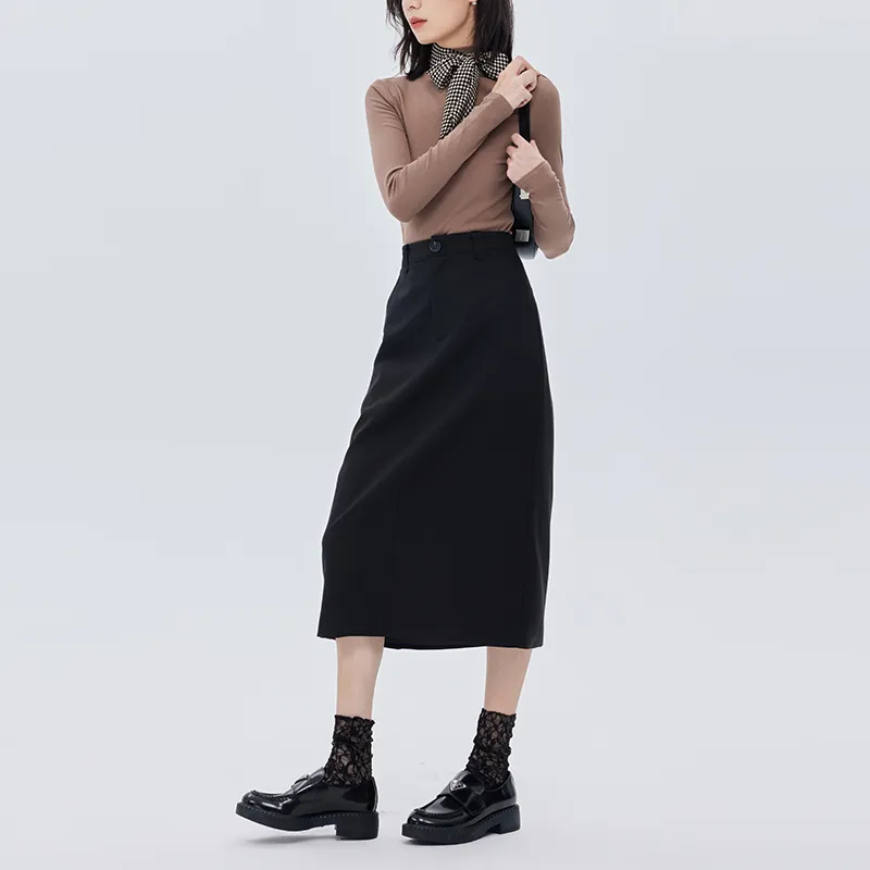 SOON FLOWER Spring Casual Long Skirts Women's Black-4
