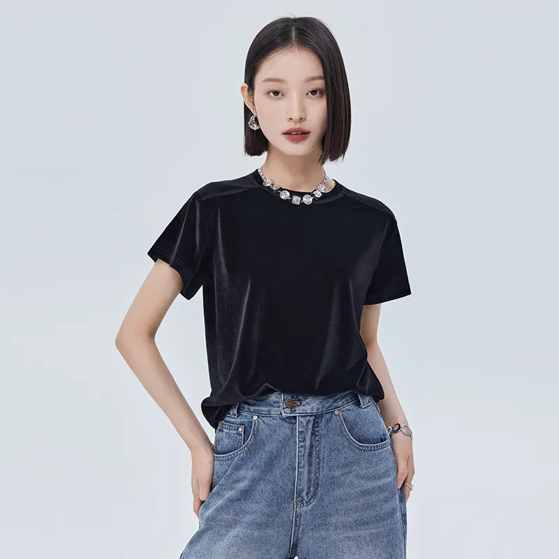 SOON FLOWER Summer Regular T Shirt Women's Black-3