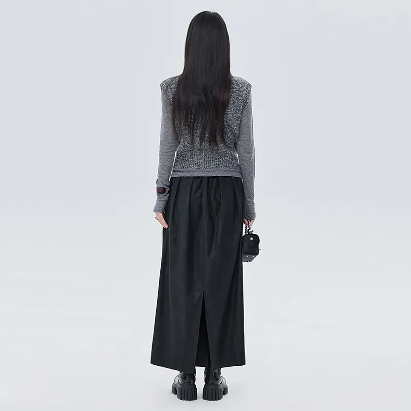 SOON FLOWER Leather Long Skirts Women's-13
