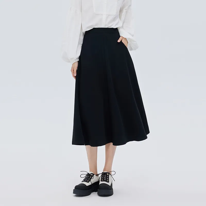 SOON FLOWER Casual Long Skirt Women's Black-2