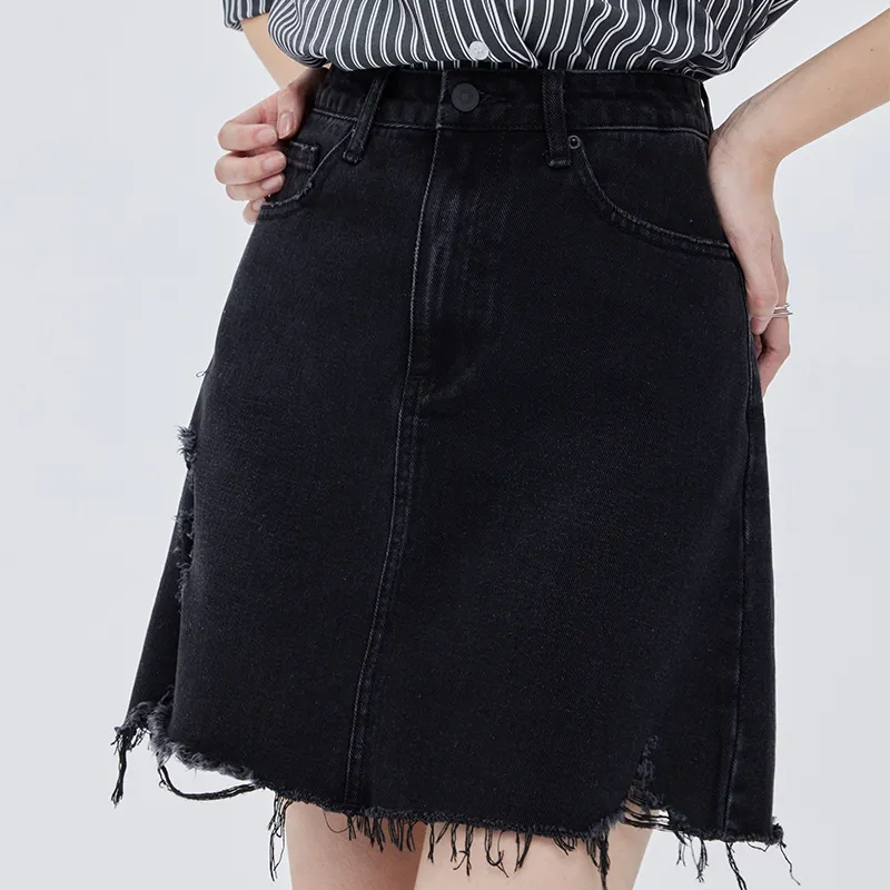 SOON FLOWER Denim Short Skirts Women's Black-4