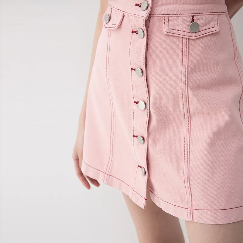 SOON FLOWER Denim Short Skirts Fall Women's Pink-3