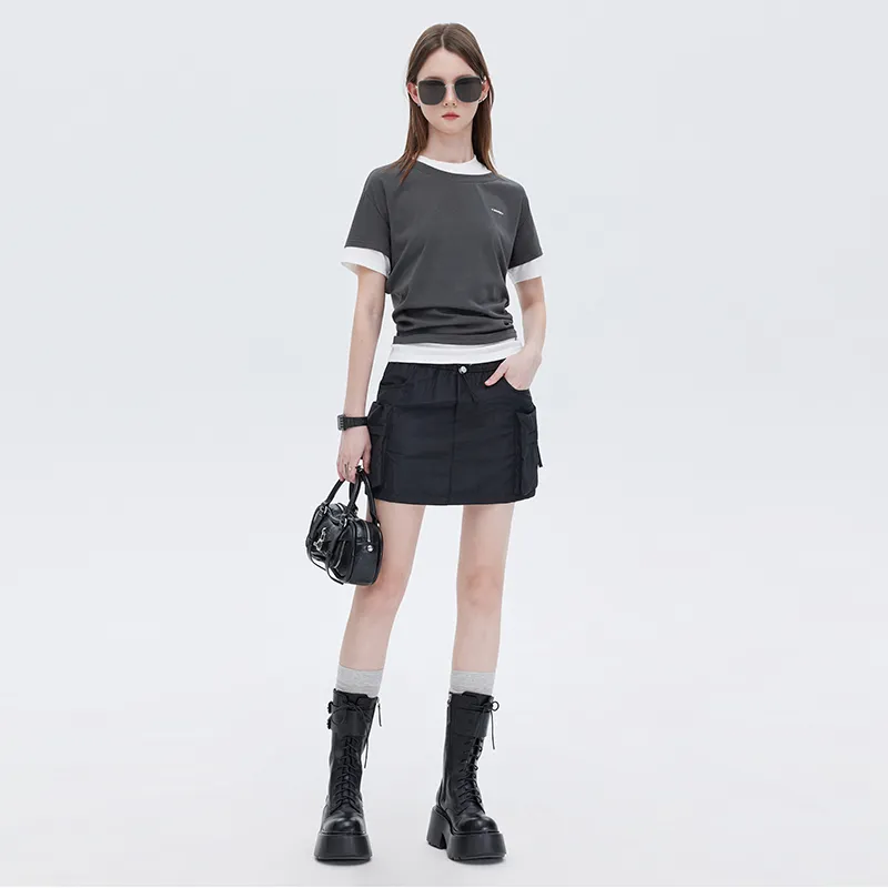 SOON FLOWER Summer Casual Short Skirts Women's Black-6