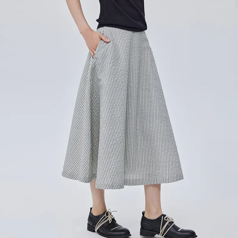 SOON FLOWER Casual Long Skirts Women's Cyan City Gray-2
