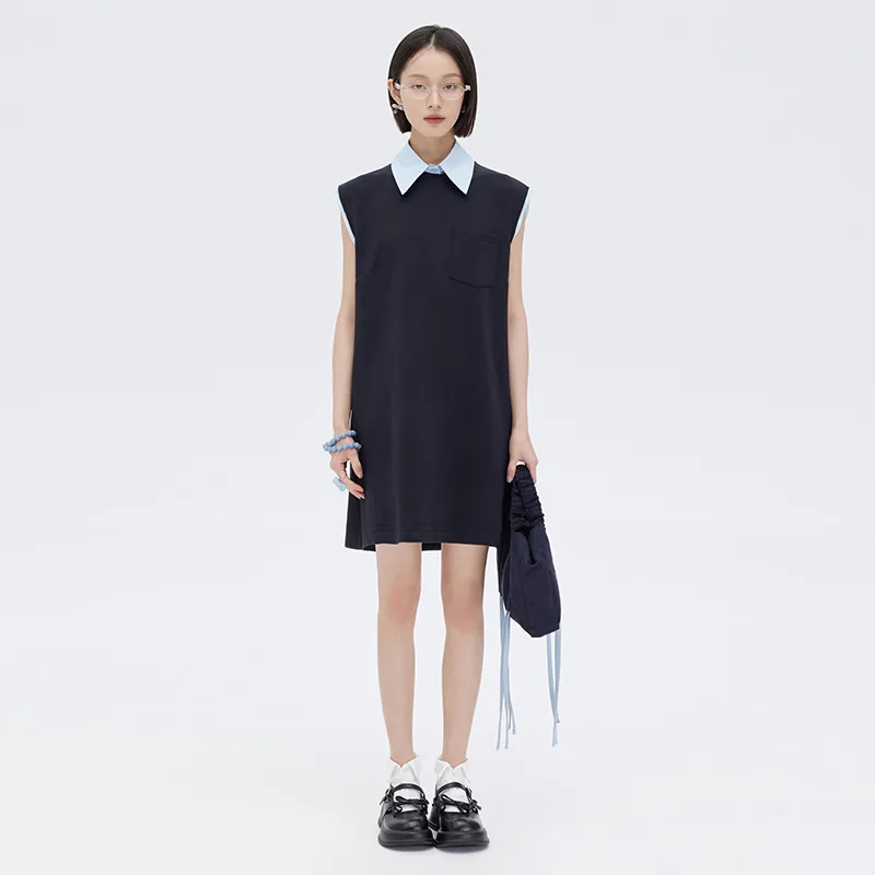 SOON FLOWER Sleeveless Dress Women's Navy Blue-2