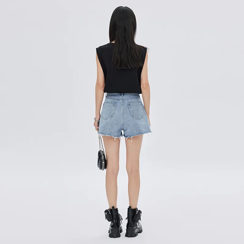 SOON FLOWER Denim Shorts Women's Light Blue-3