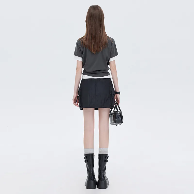 SOON FLOWER Summer Casual Short Skirts Women's Black-5