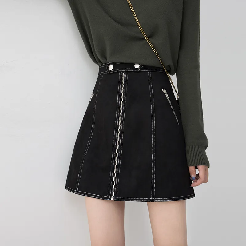 SOON FLOWER Leather Short Skirts Women's Black-3