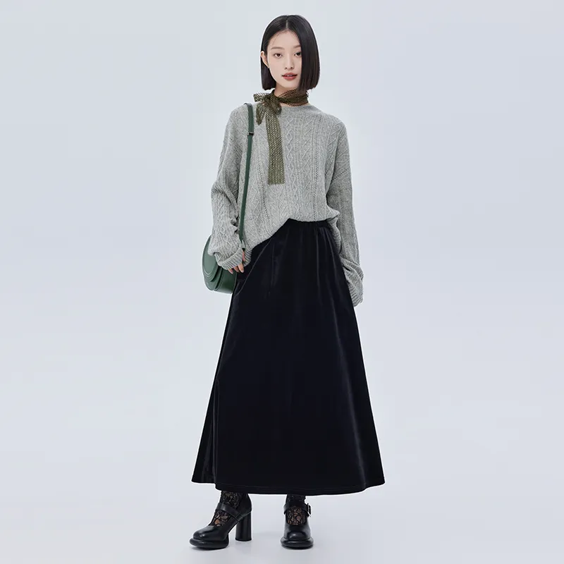 SOON FLOWER Casual Long Skirts Women's Black-3