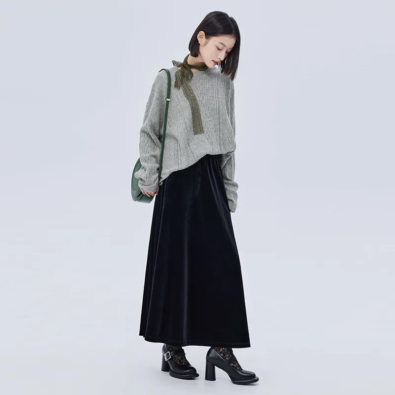 SOON FLOWER Casual Long Skirts Women's Black-4