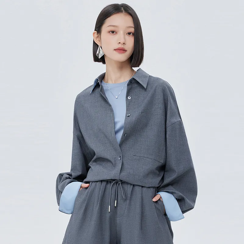 SOON FLOWER Spring Shirt Women's Gray-2