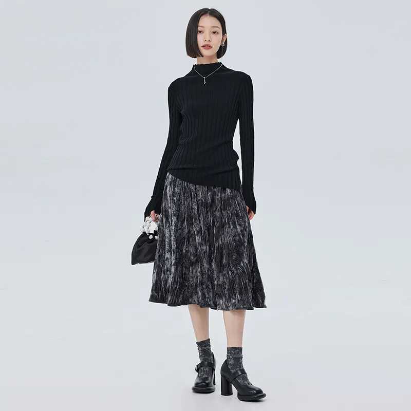 SOON FLOWER Casual Long Skirts Women's Black-3