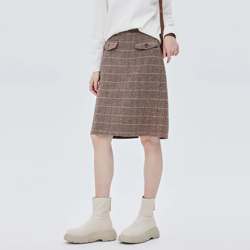 SOON FLOWER Casual Long Skirts Women's Khaki-2