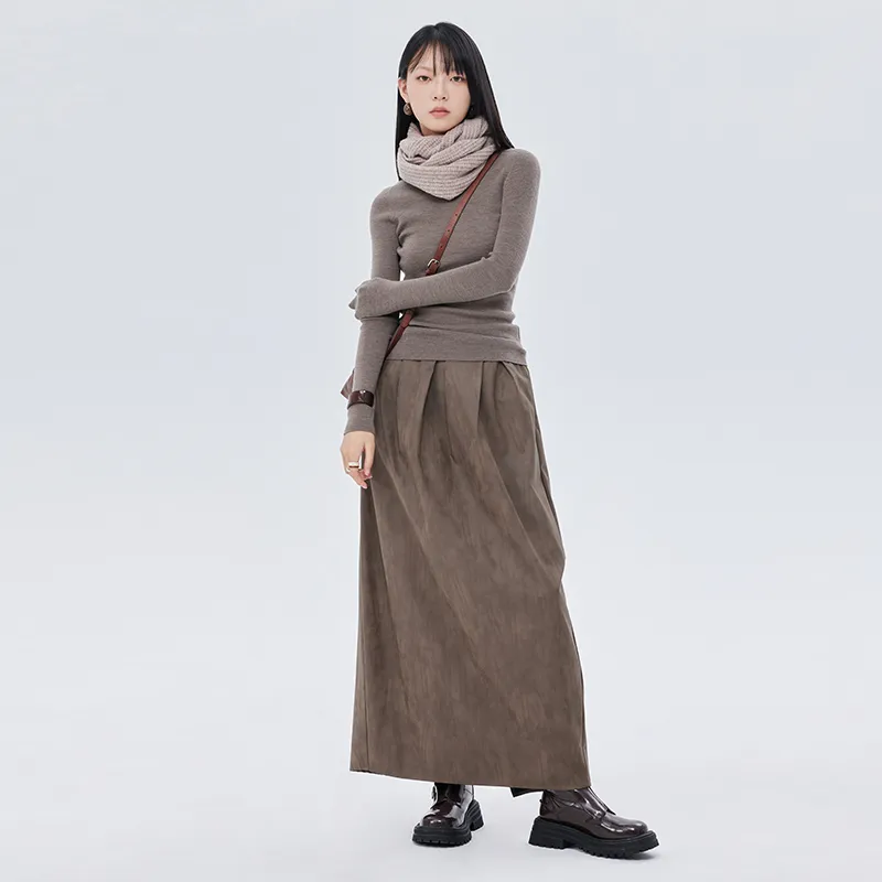 SOON FLOWER Leather Long Skirts Women's-2
