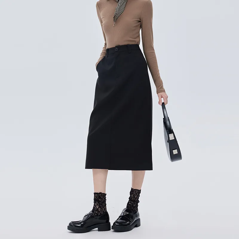 SOON FLOWER Spring Casual Long Skirts Women's Black-2