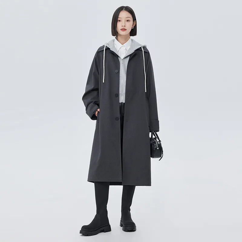 SOON FLOWER Trench Coat Women's Dark Gray-2