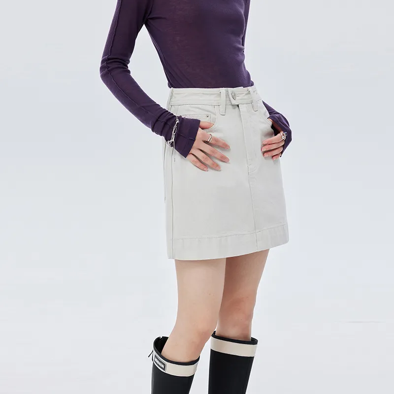 SOON FLOWER Denim Short Skirts Women's Apricot Gray-5