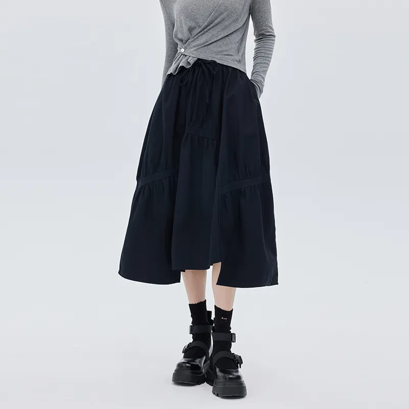 SOON FLOWER Casual Long Skirt Women's Black-3