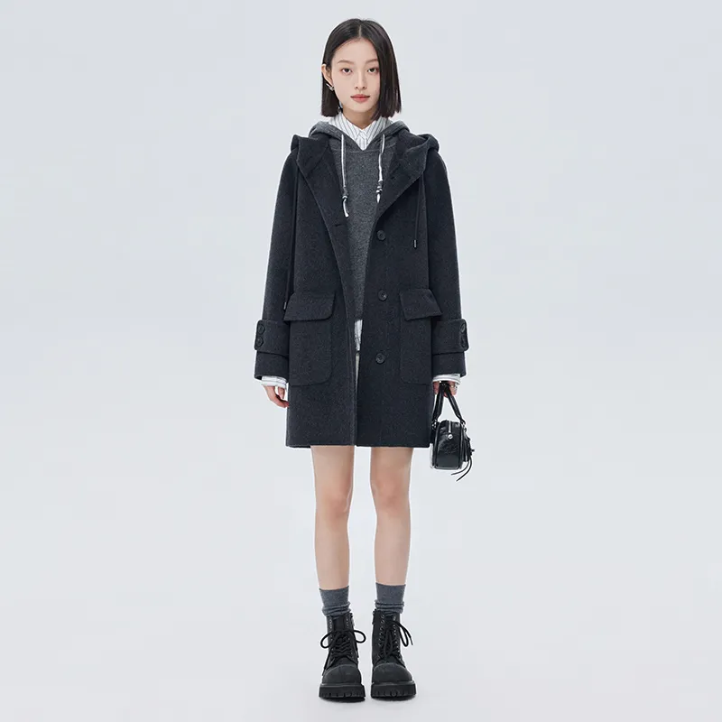 SOON FLOWER Coats Women's Black Gray Color-2