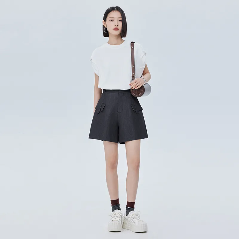 SOON FLOWER Casual Shorts Women's Black Gray-2