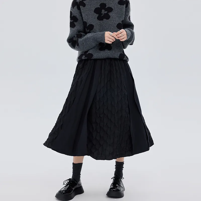 SOON FLOWER Knit Long Skirt Women's Black-4