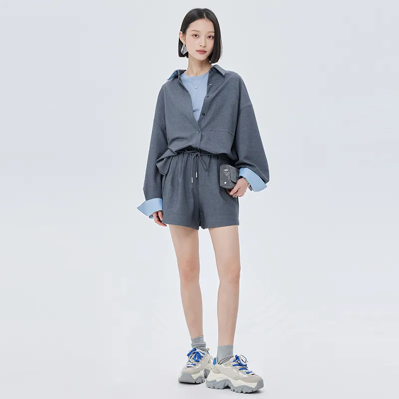 SOON FLOWER Spring Shirt Women's Gray-3