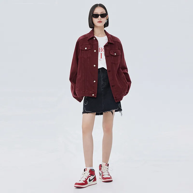 SOON FLOWER Denim Jacket Women's Ancora Red-3